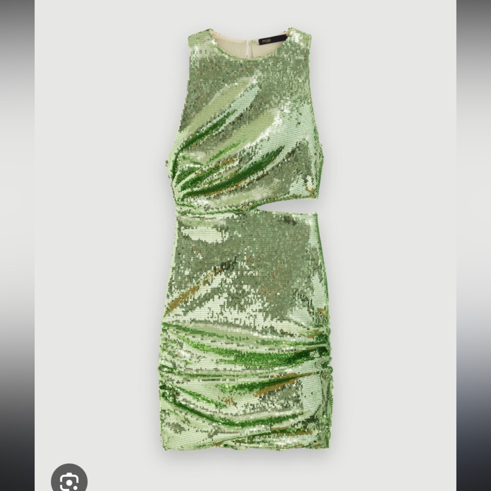 Maje Sequin Cut-Out Green Dress 42 Riverta size 10